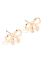 Gold Ribbon Bow Stud Earrings - link has visual effect only