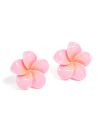 Pink Frangipani Flower Stud Earrings - link has visual effect only