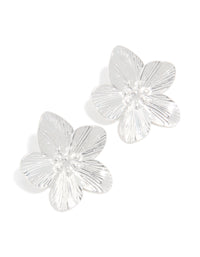 Waterproof Stainless Steel Textured Flower Stud Earrings - link has visual effect only