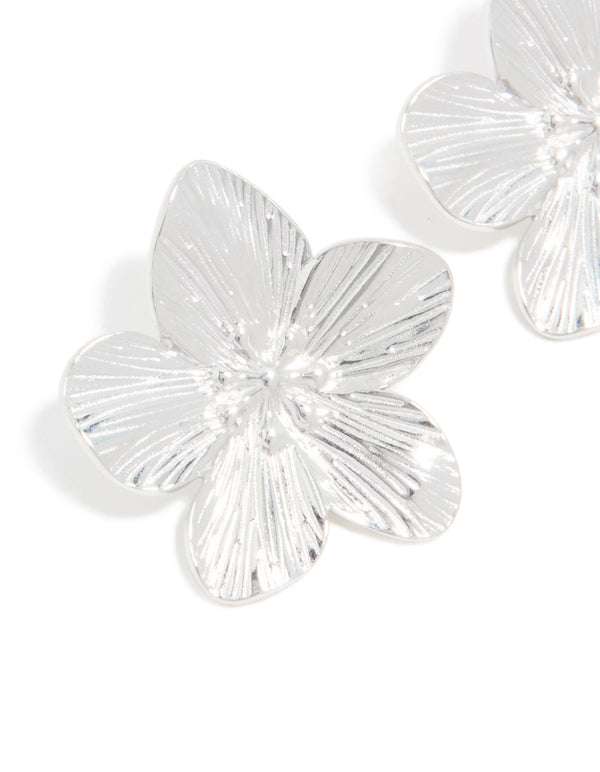 Waterproof Stainless Steel Textured Flower Stud Earrings