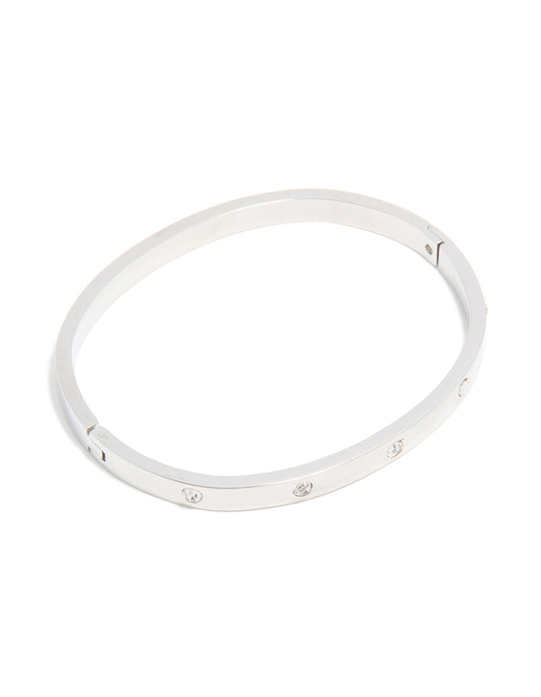 Waterproof Stainless Steel Diamante Hinged Bangle