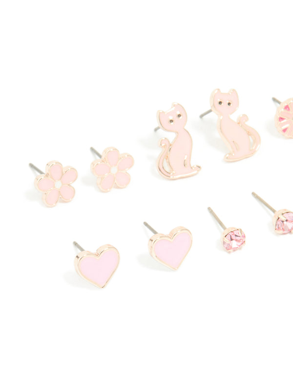 Kids Rose Gold Star & Heart Stud Earrings 6-Pack