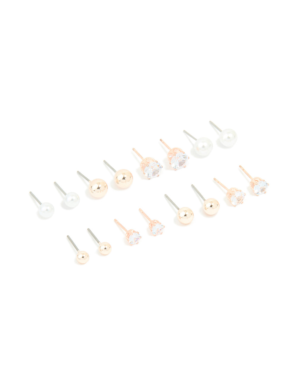 Rose Gold & Pearl Mixed Basic Stud Earrings 8-Pack