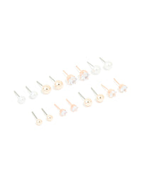 Rose Gold & Pearl Mixed Basic Stud Earrings 8-Pack - link has visual effect only