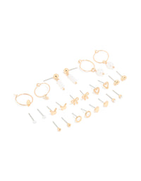 Gold Pearl & Heart Earrings 12-Pack - link has visual effect only