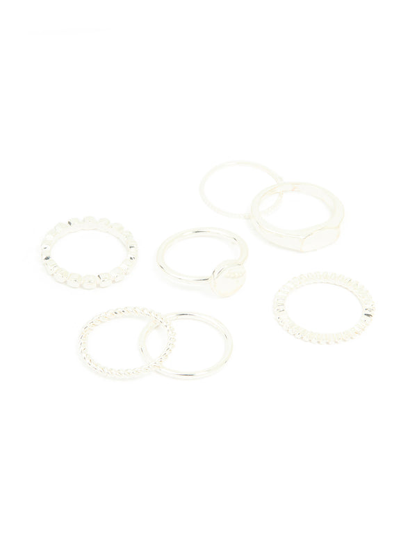 Silver Thin Wrap Circle Stacking Rings 8-Pack