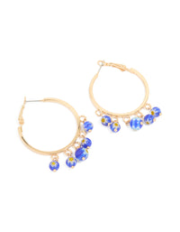 Gold Blue Beaded Ball Hoop Earrings - link has visual effect only