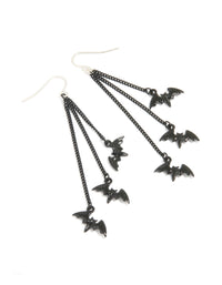 Silver Black Chain Bat Drop Earrings - link has visual effect only