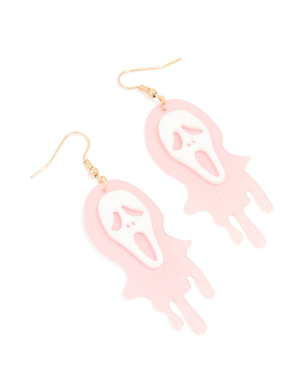 Pink Acrylic Melting Ghost Drop Earrings