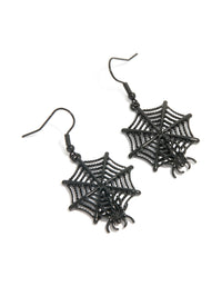 Black Coated Metal Spiderweb & Spider Drop Earrings - link has visual effect only