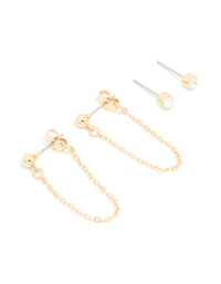 Gold Diamante Chain Drop & Stud Earrings 2-Pack - link has visual effect only