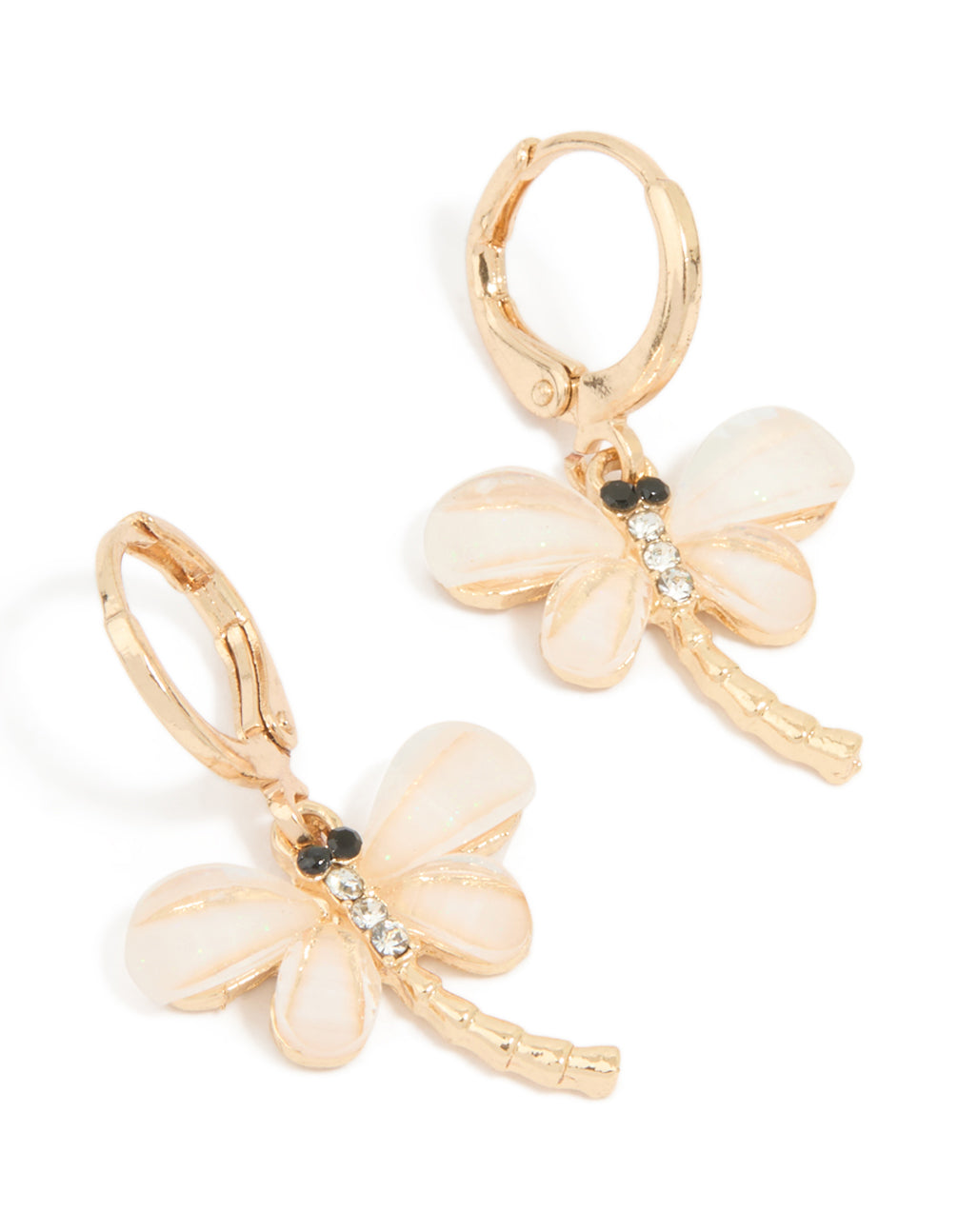 Gold Dragonfly Drop Huggie Earrings