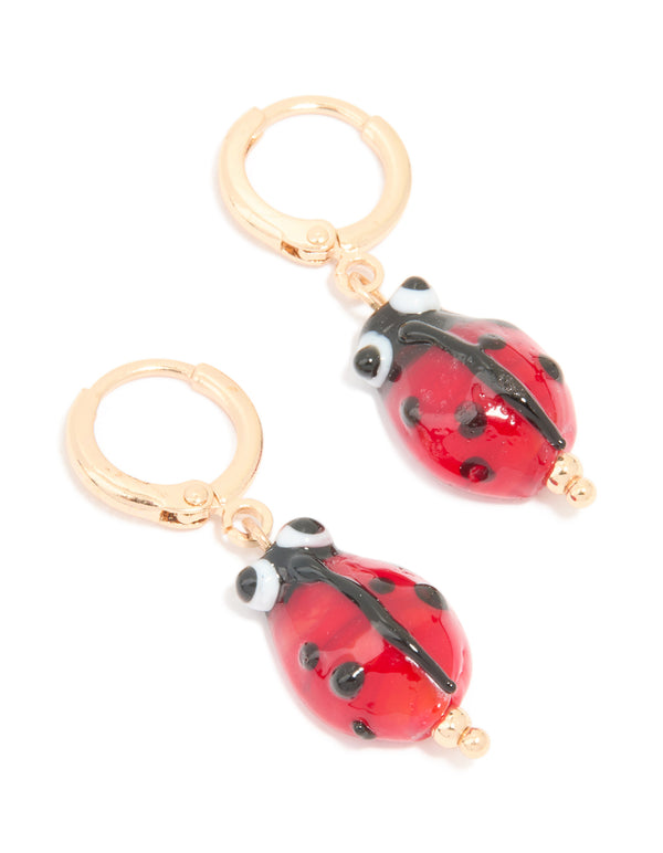 Gold Ladybug Huggie Earrings