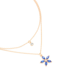 Gold Clear & Blue Diamante Flower Layered Necklace - link has visual effect only
