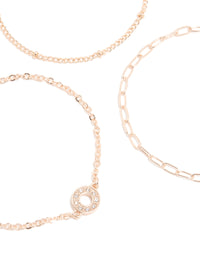 Rose Gold Diamante Circle & Chain Bracelets 3-Pack - link has visual effect only