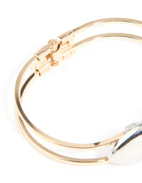Mixed Metal Heart Hinged Bangle - link has visual effect only