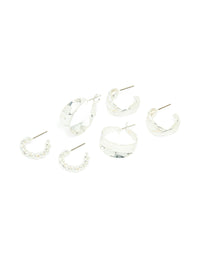 Silver Textured Hoop Earrings 3-Pack - link has visual effect only