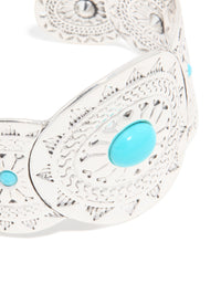 Antique Silver Blue Circle Molten Wrist Cuff - link has visual effect only