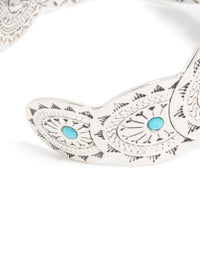 Antique Silver Blue Circle Molten Wrist Cuff - link has visual effect only