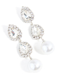 Silver Pearl Diamante Pear Drop Earrings - link has visual effect only