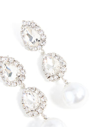 Silver Pearl Diamante Pear Drop Earrings - link has visual effect only
