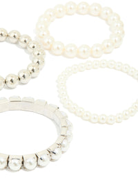 Silver Multi Pearl & Beaded Bracelets 5-Pack - link has visual effect only