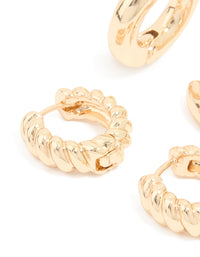 Gold Smooth & Twisted Chunky Huggie Earrings 2-Pack - link has visual effect only
