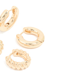 Gold Smooth & Twisted Chunky Huggie Earrings 2-Pack - link has visual effect only