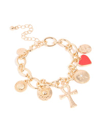 Gold Chunky Cross & Heart Charm Bracelet - link has visual effect only