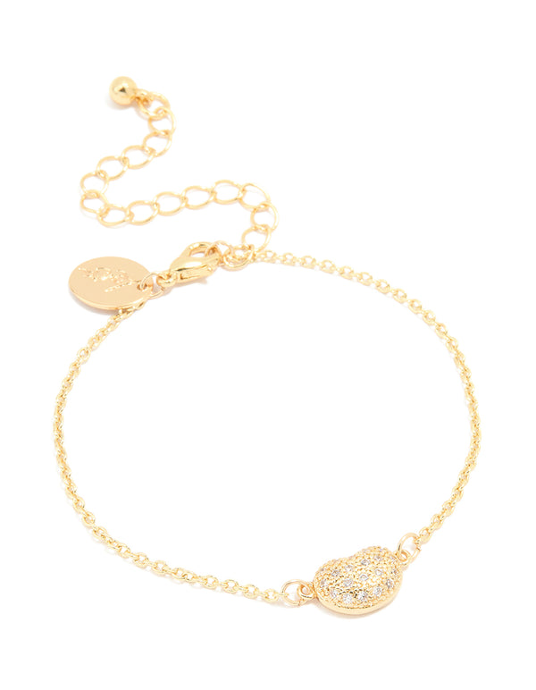 Gold Plated Brass Cubic Zirconia Single Pebble Bracelet