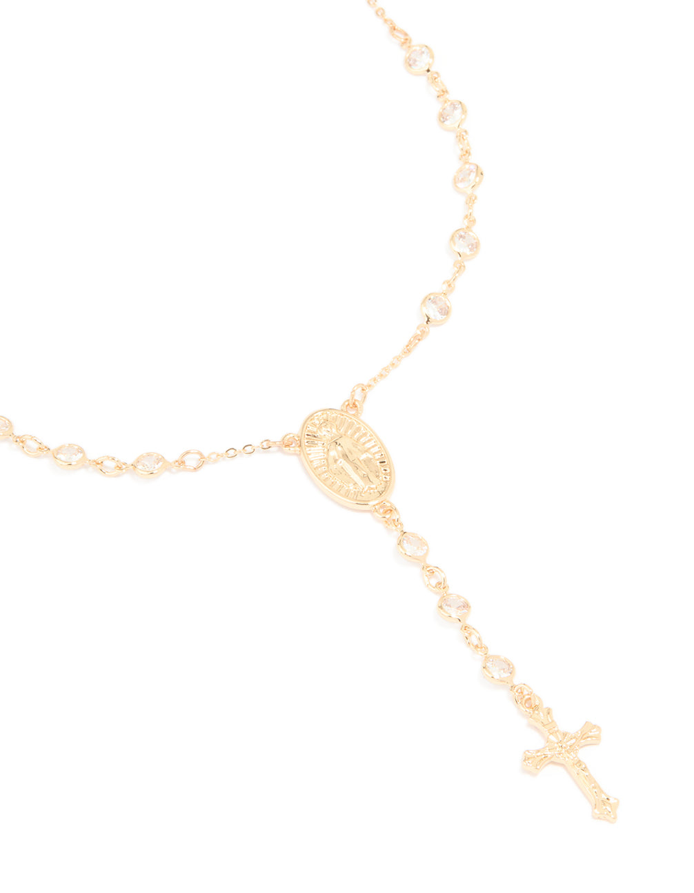 Gold Plated Cubic Zirconia Cross Rosary Y-Necklace