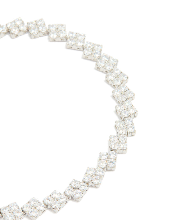 Silver Cubic Zirconia Rectangular Tennis Bracelet