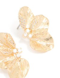 Gold Cubic Zirconia Flower Stud Earrings - link has visual effect only