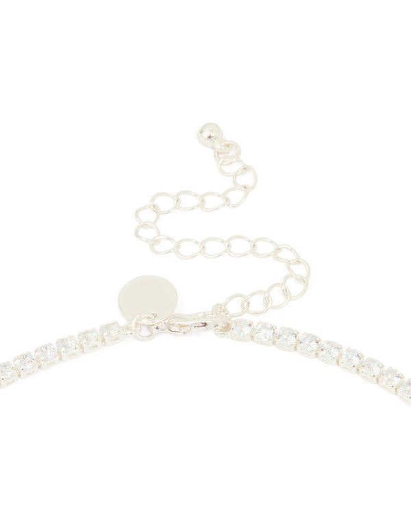 Silver Cubic Zirconia Pear Drop Y-Neck Necklace
