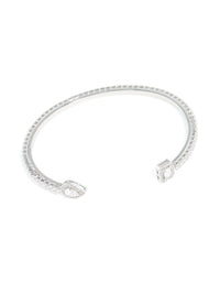 Silver Cubic Zirconia Pear Square Wrist Cuff - link has visual effect only