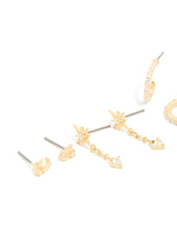 Gold Plated Dainty Celestial Mix Earrings 5-Pack - link has visual effect only