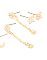 Gold Plated Dainty Celestial Mix Earrings 5-Pack - link has visual effect only