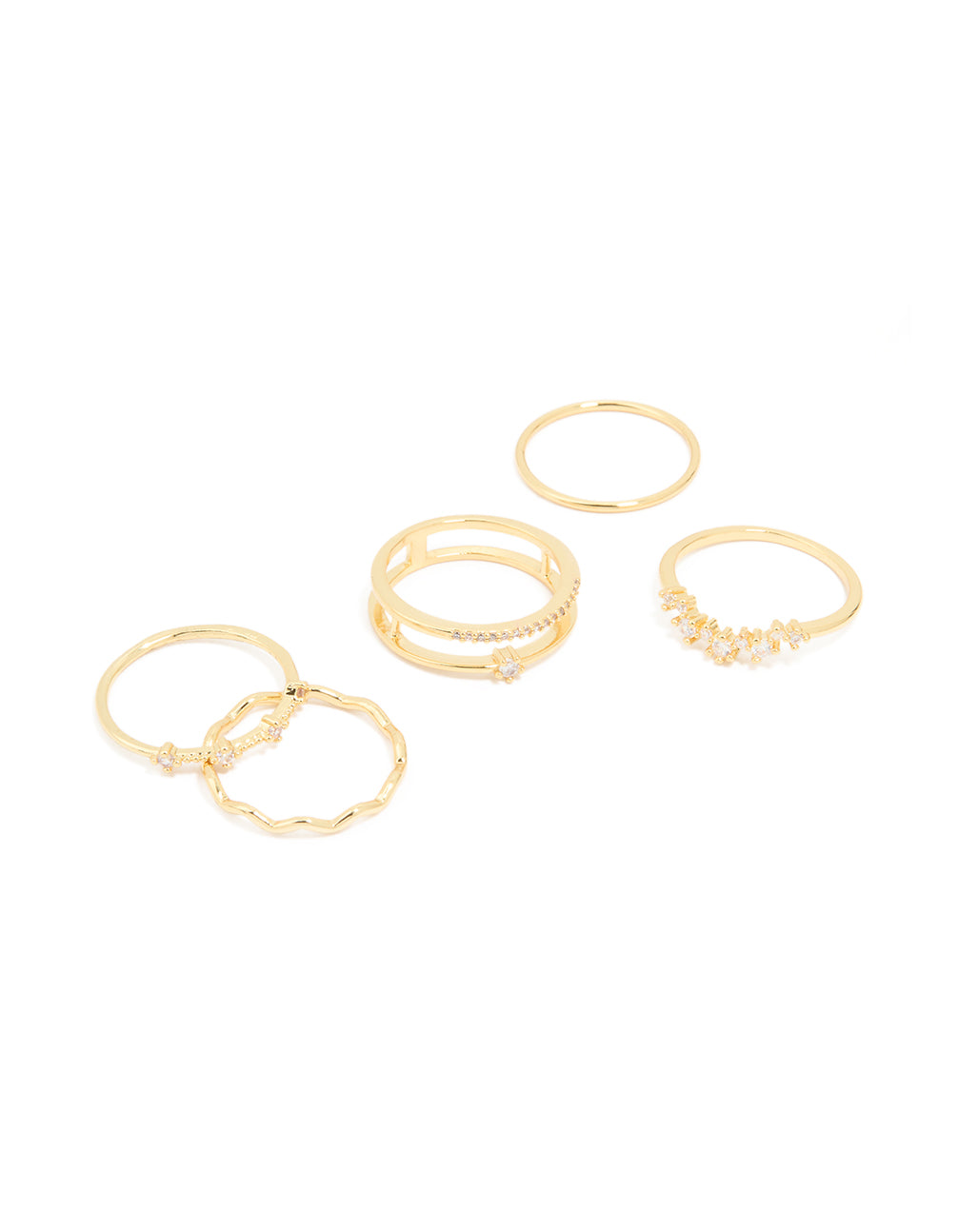 Gold Plated Cubic Zirconia Wavy Adjustable Rings 6-Pack