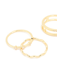 Gold Plated Cubic Zirconia Wavy Adjustable Rings 6-Pack - link has visual effect only
