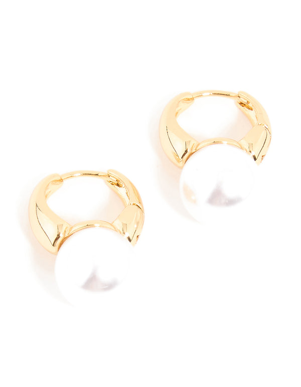 Gold Plated Pearl Beaded Huggie Earrings