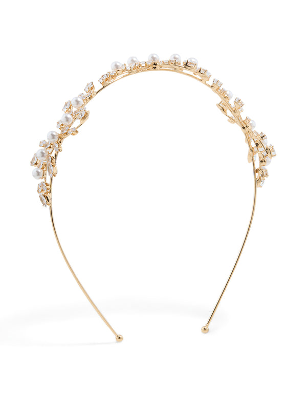 Gold Cubic Zirconia Vine & Pearl Headband
