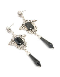 Antique Silver Black Gothic Cross Drop Earrings - link has visual effect only