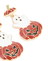 Gold Friendly Ghost Pumpkin Drop Earrings - link has visual effect only