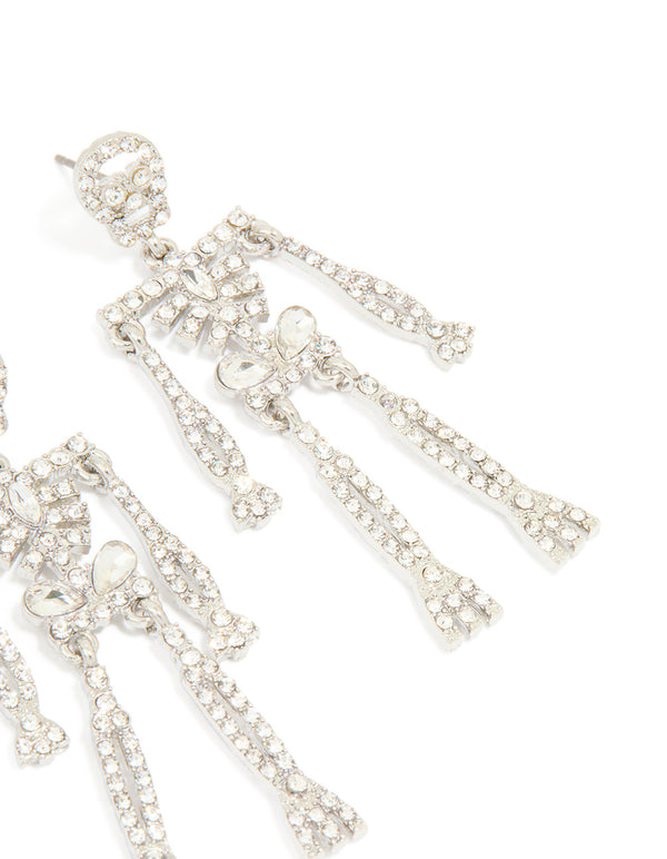 Silver Diamante Glam Skeleton Drop Earrings