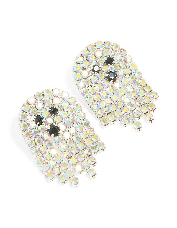 Silver Diamante Ghost Drop Earrings