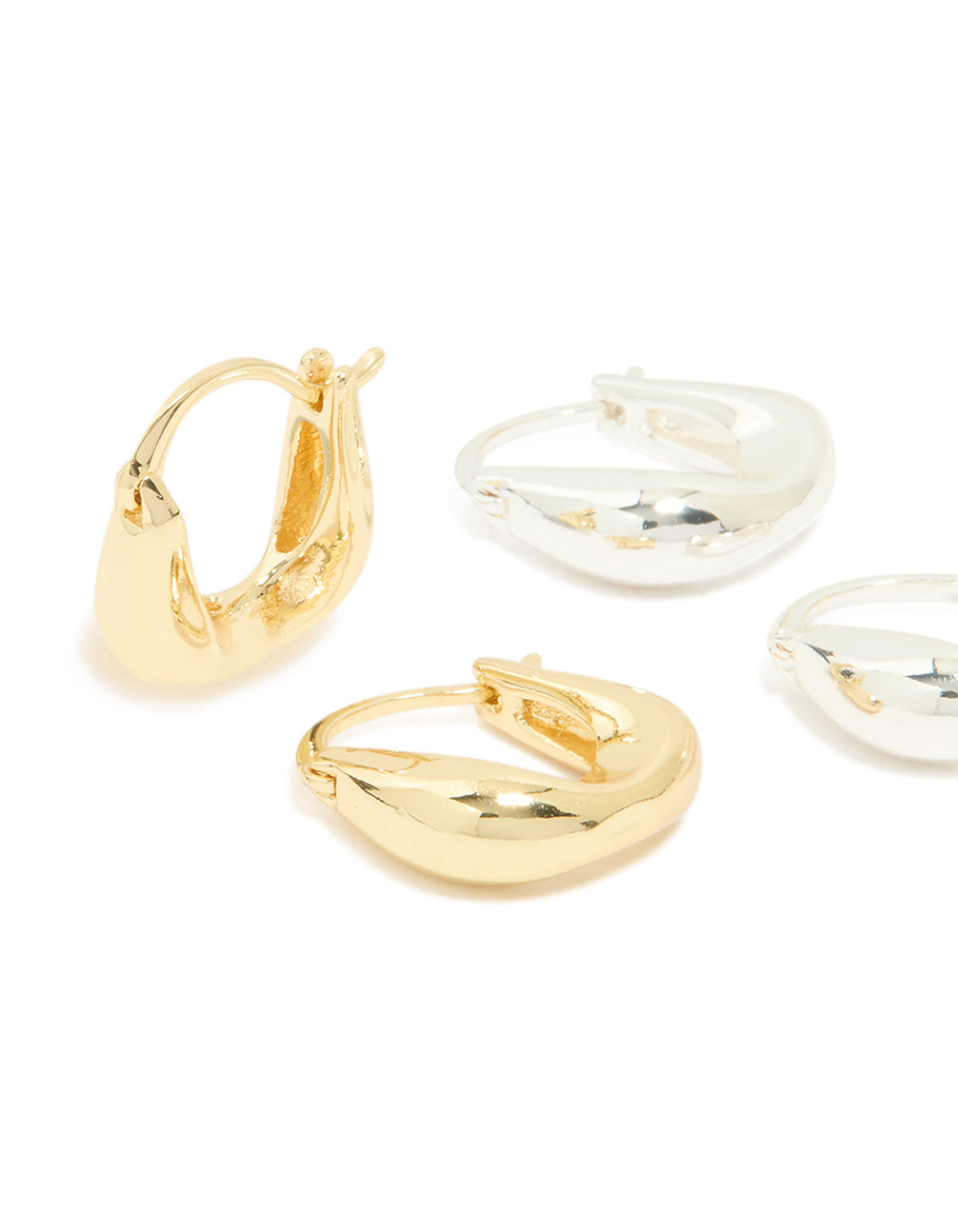 Gold & Silver Plated Brass Curved Huggie Earrings 2-Pack