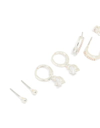 Silver Plated Brass Cubic Zirconia Heart Huggie & Stud Earrings 4-Pack - link has visual effect only