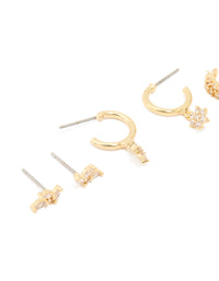 Gold Plated Brass Cubic Zirconia Flower Stud & Ear Cuff 5-Pack - link has visual effect only