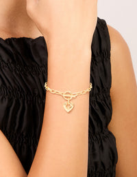 Gold Plated Brass Heart FOB Chain Bracelet - link has visual effect only