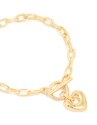Gold Plated Brass Heart FOB Chain Bracelet - link has visual effect only
